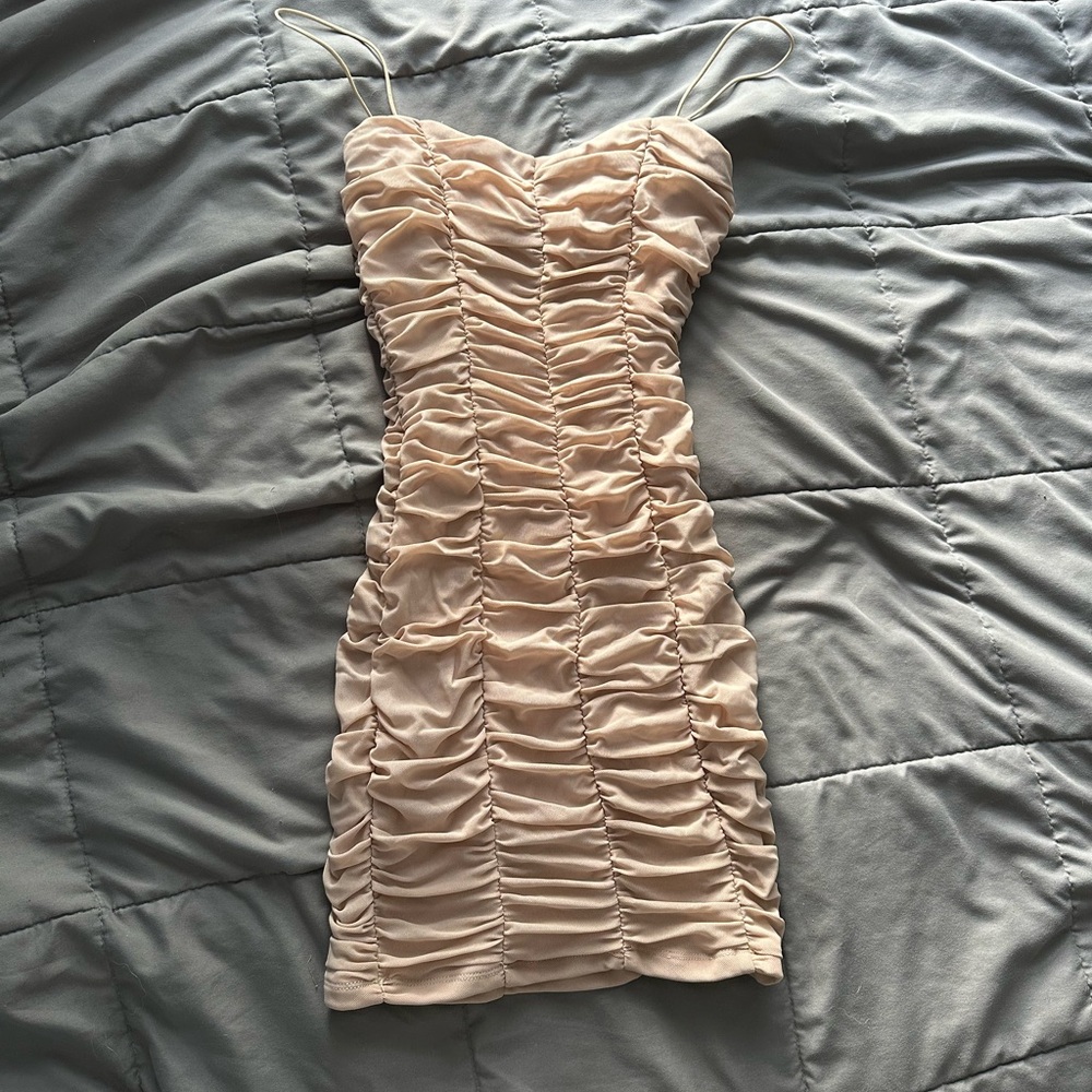 Princess Polly Ruched Tan Mini Dress